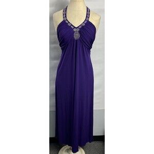 Spence Petite Women Elegant Beaded Maxi Dress Sleeveless Size 10P Purple